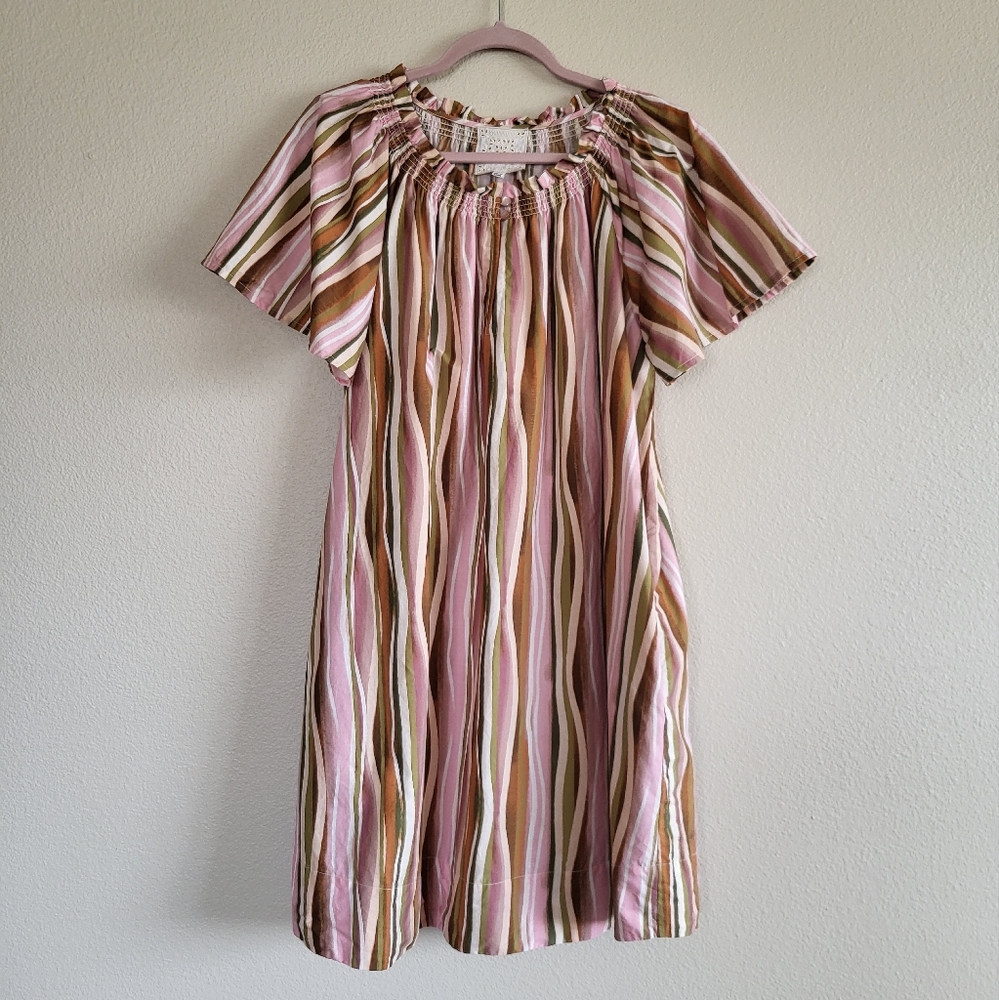 Johnny Was Pink Striped Mini Day Dress sz S